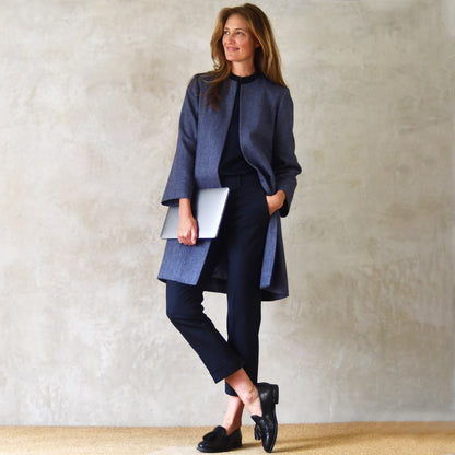 Car Coat style coat in Blue Yorkshire Tweed coat. Handmade in Britain.