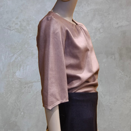Pink Gathered Neck Silk Blouse