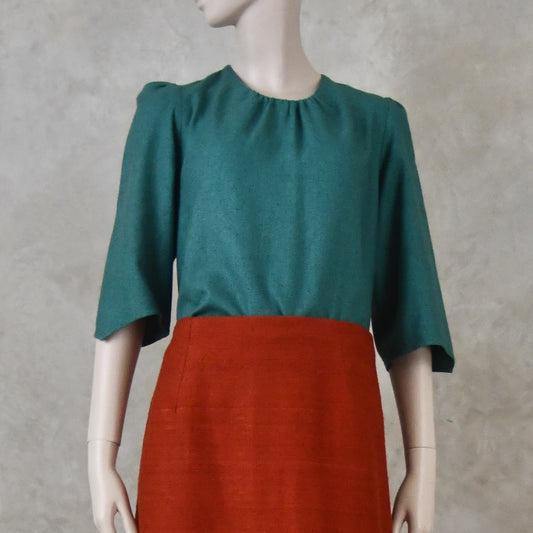 The Gathered Neck Blouse in Silk Matka