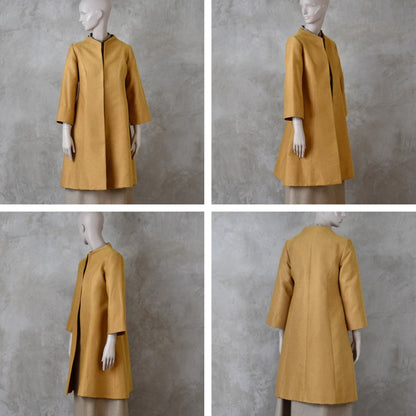 Abrigo de Trapecio en Brocado Amarillo Dorado