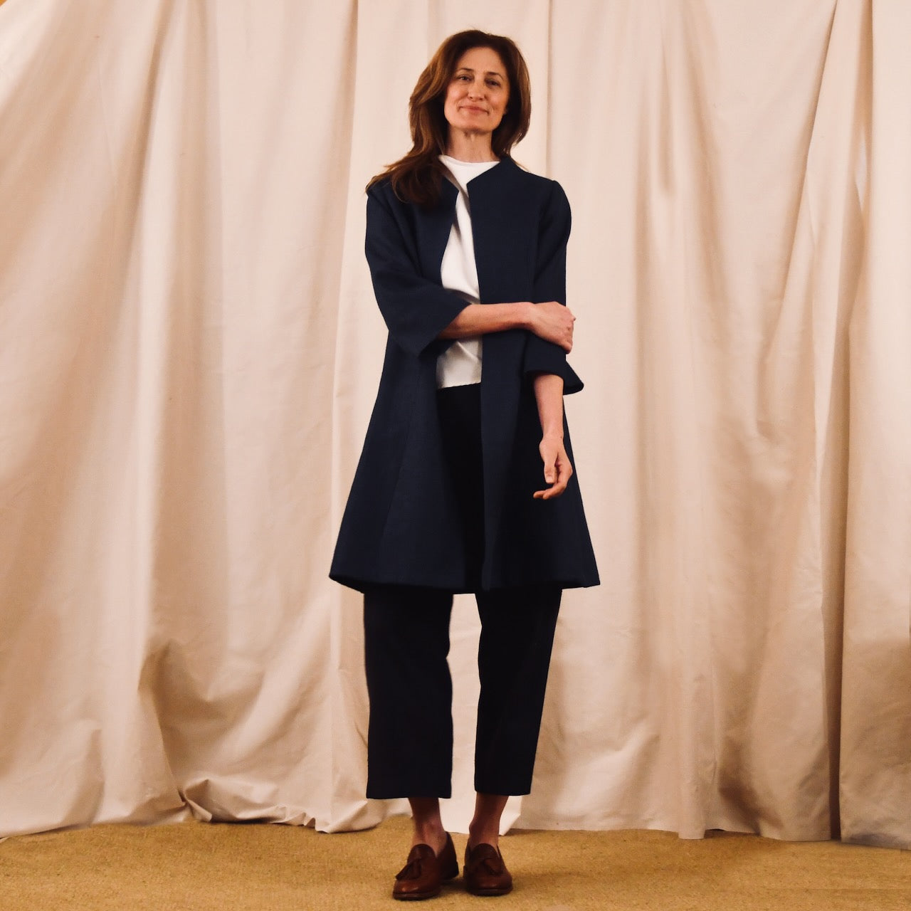 Navy Linen Coat –  Full Front View