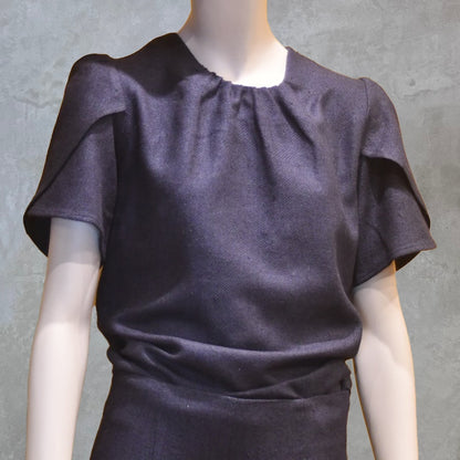 Inky Blue Tulip Sleeve Silk Top