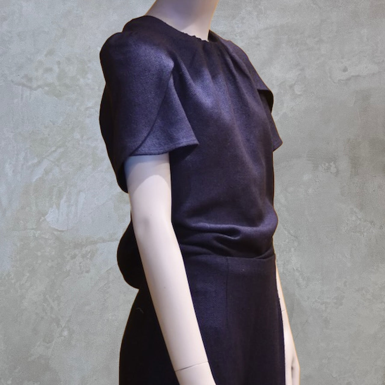 Inky Blue Tulip Sleeve Silk Top - Side View