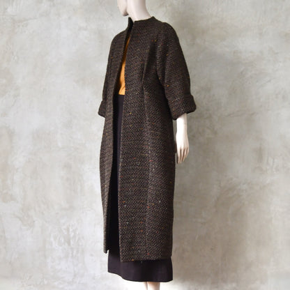 The Long Cocoon Coat in Brown Linton Tweeds Boucle