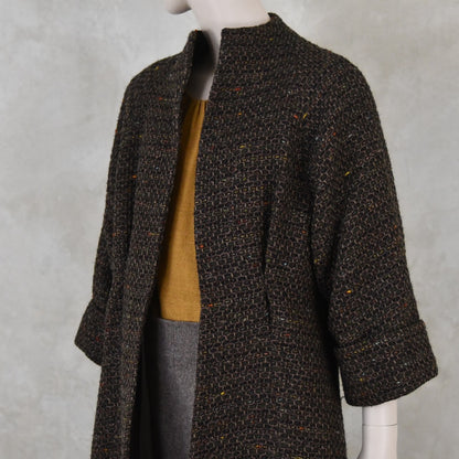 The Long Cocoon Coat in Brown Linton Tweeds Boucle
