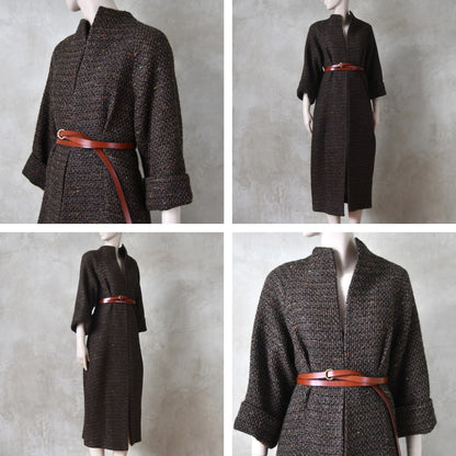 The Long Cocoon Coat in Brown Linton Tweeds Boucle