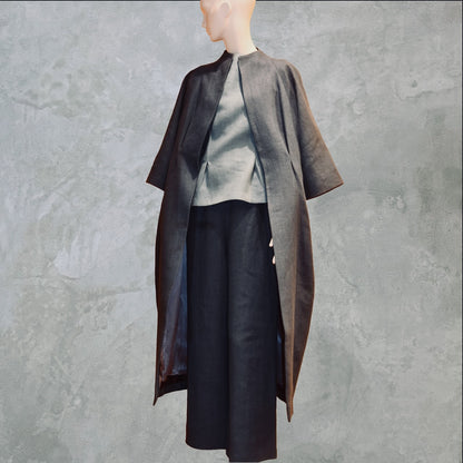 NavyLinenCocoon Coat - Shrug View