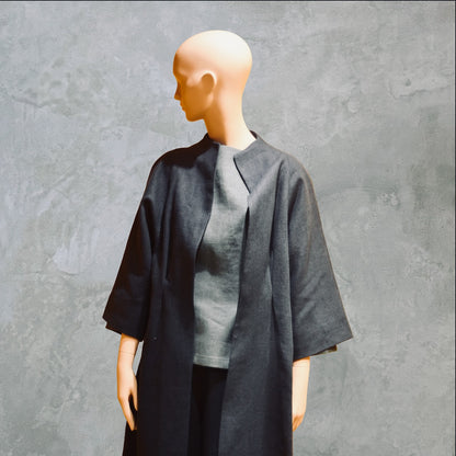 NavyLinenCocoon Coat - Close View