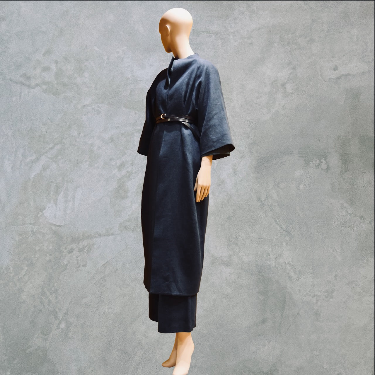 NavyLinenCocoon Coat - Belted View