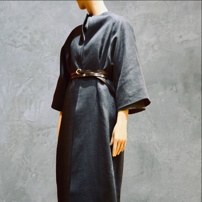 NavyLinenCocoon Coat - Belt View