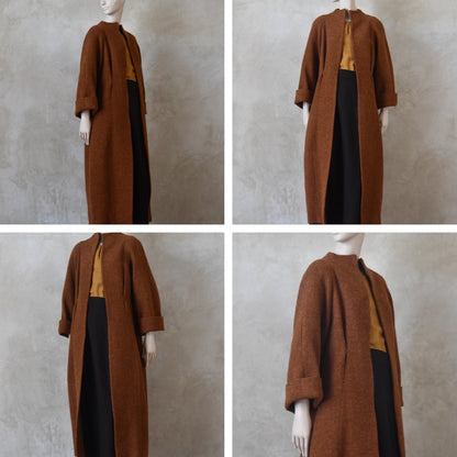 El abrigo largo Cocoon en tweed Lovat rojizo