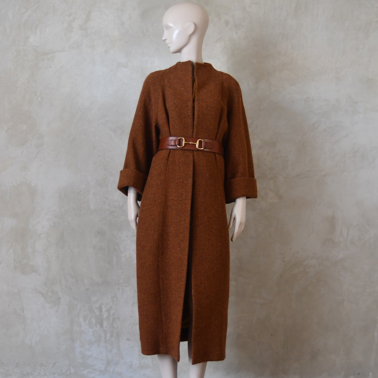 El abrigo largo Cocoon en tweed Lovat rojizo