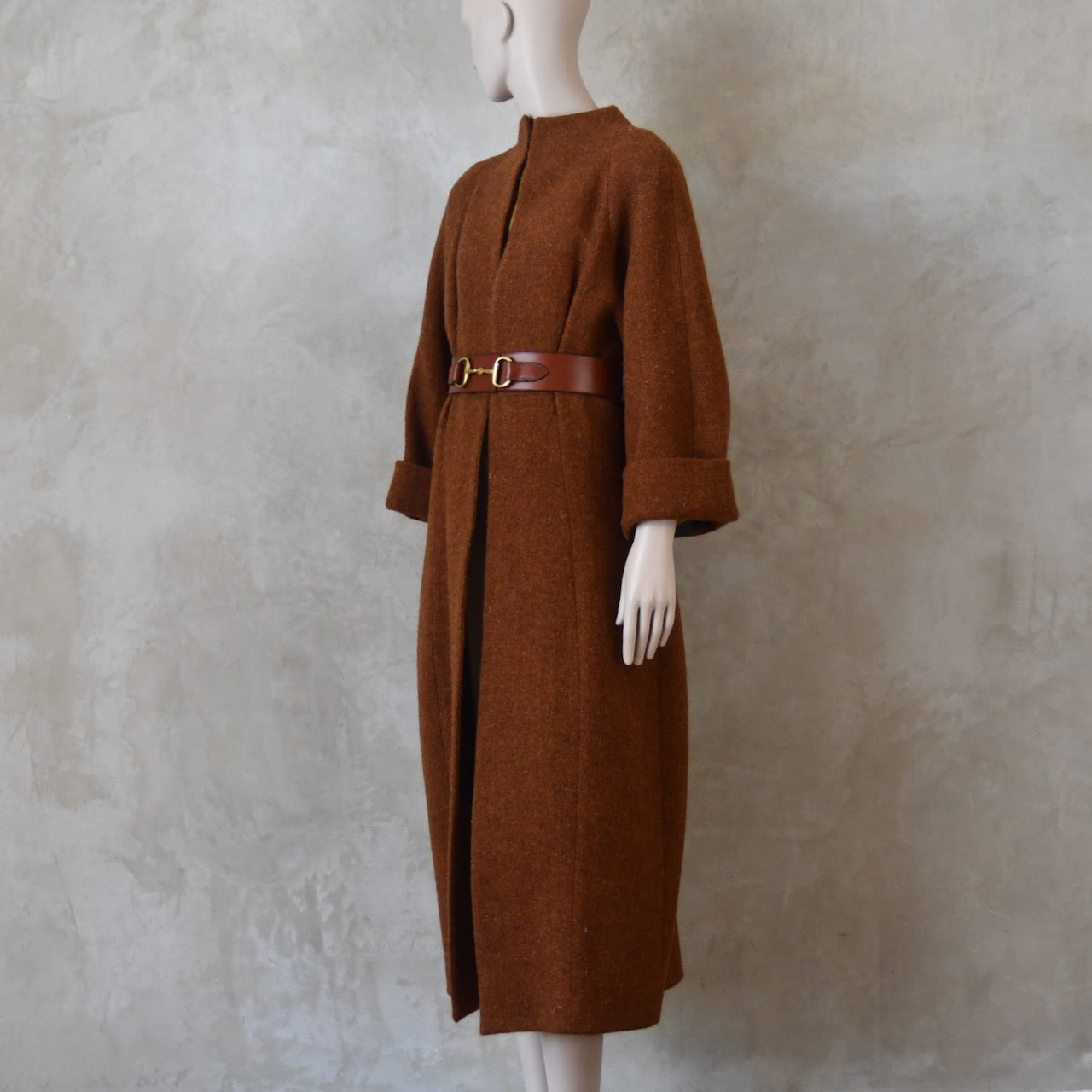 El abrigo largo Cocoon en tweed Lovat rojizo