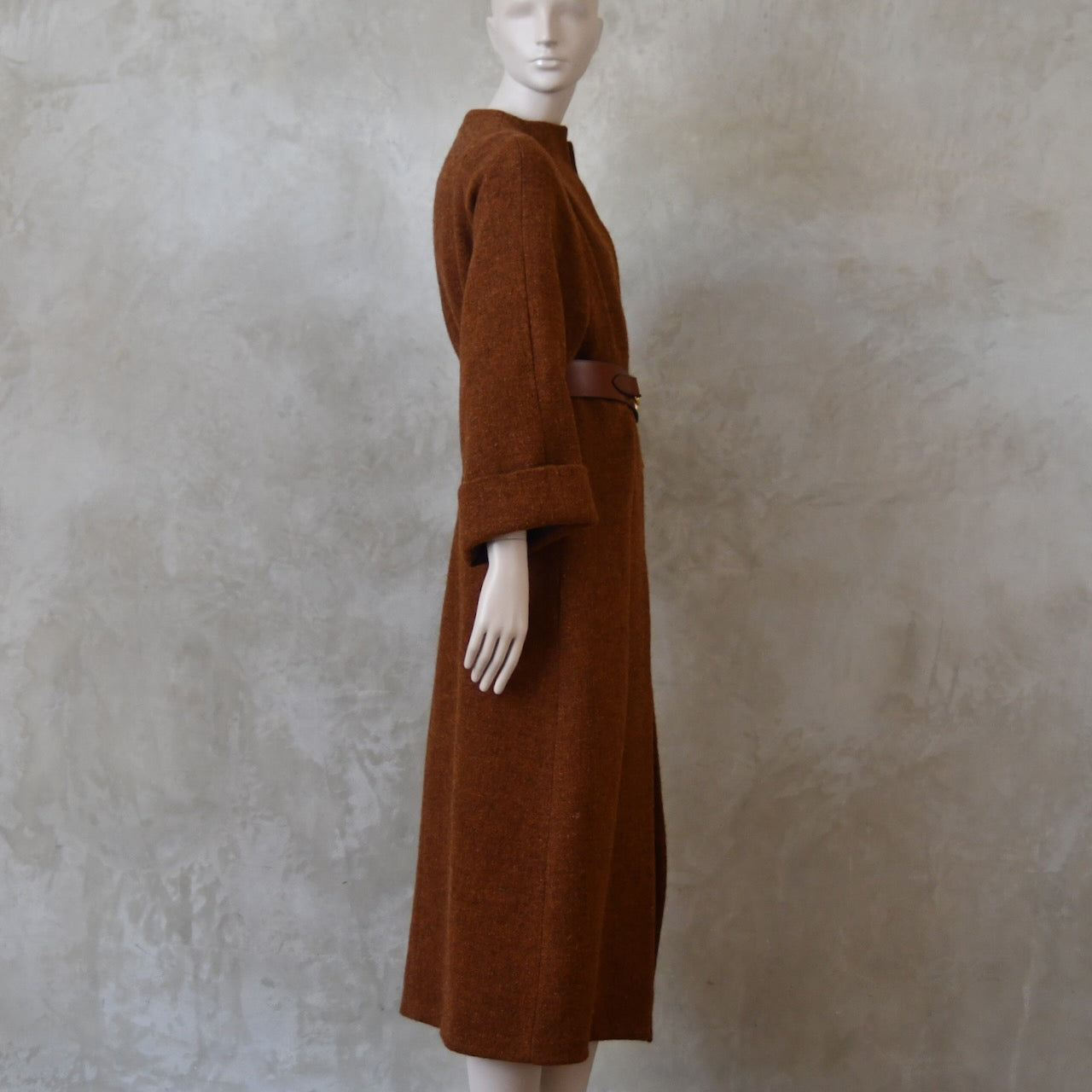 El abrigo largo Cocoon en tweed Lovat rojizo