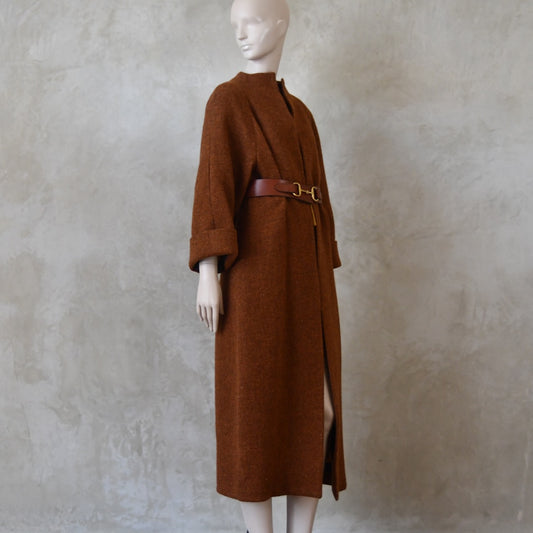 The Long Cocoon Coat in Russet Lovat Tweed
