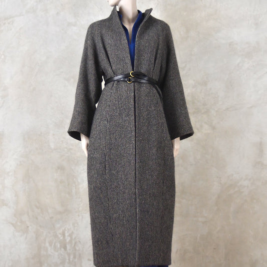 16 – Longer Length Cocoon Coat in Blue Check Lovat Tweed
