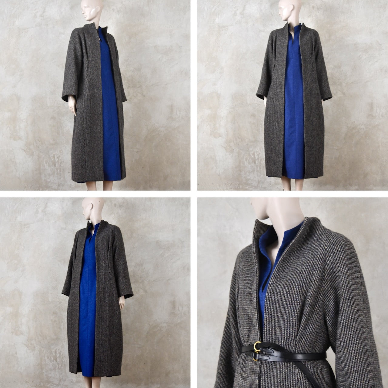 El abrigo largo Cocoon de tweed Lovat a cuadros pequeños azules