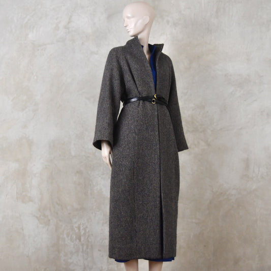 14 –  Longer Length Cocoon Coat in Blue Check Lovat Tweed