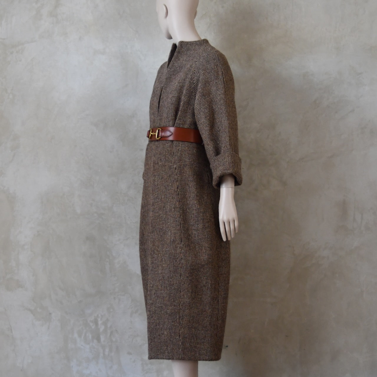 The Long Cocoon Coat in Small Brown Check Lovat Tweed