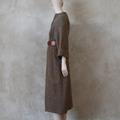 The Long Cocoon Coat in Small Brown Check Lovat Tweed