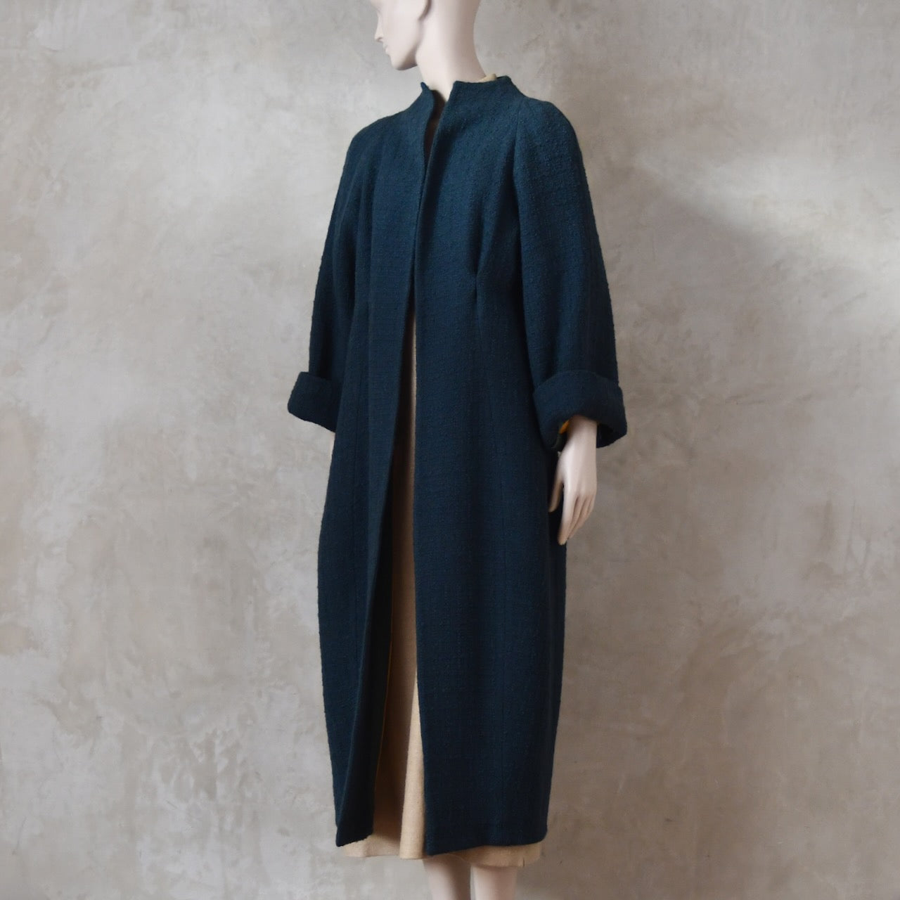 10 – The Long Cocoon Coat in Bottle Green Linton Tweeds Boucle