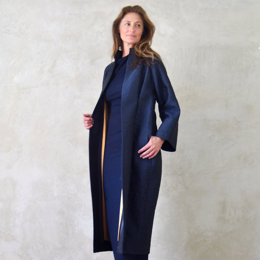 10 – The Long Frink in Dark Navy Bubble Brocade