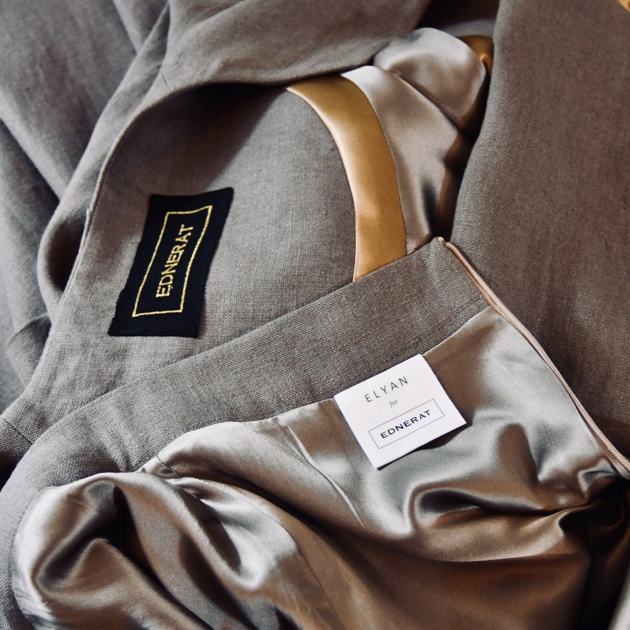 Longer Length Cocoon Coat in Irish Linen. A Superb Relaxed and Modern Spring Summer Coat in Fossil-coloured Slubby Linen. Handmade in Britain. Silk Lining