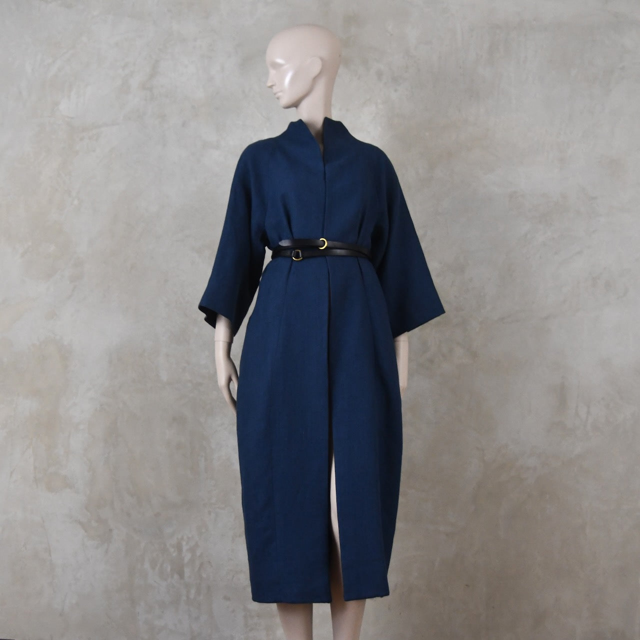 The Long Cocoon Coat in Navy Midweight Linen