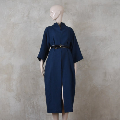 The Long Cocoon Coat in Navy Midweight Linen