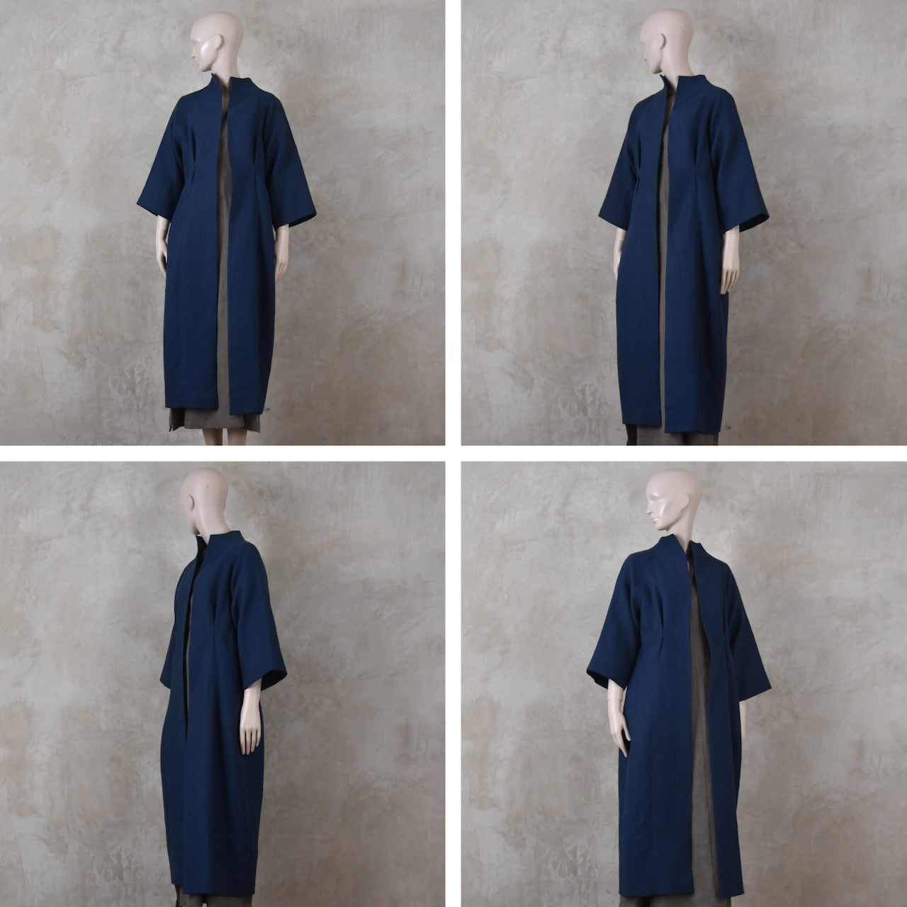 The Long Cocoon Coat in Navy Midweight Linen
