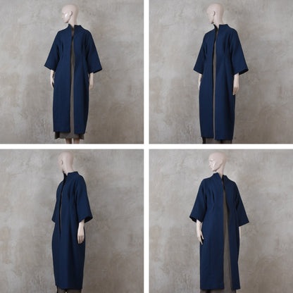 The Long Cocoon Coat in Navy Midweight Linen
