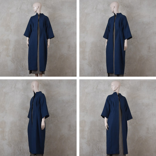 The Long Cocoon Coat in Navy Midweight Linen