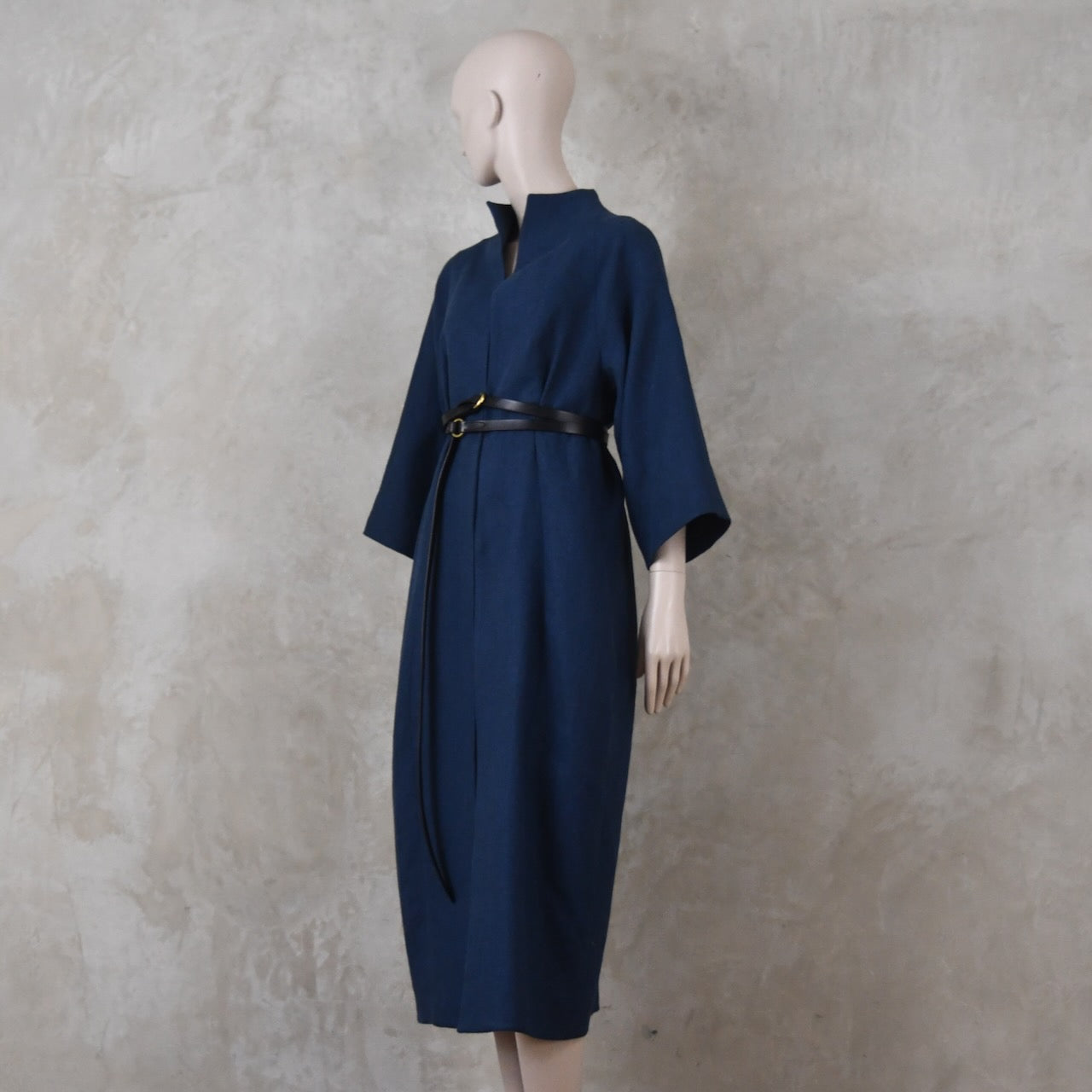 The Long Cocoon Coat in Navy Midweight Linen