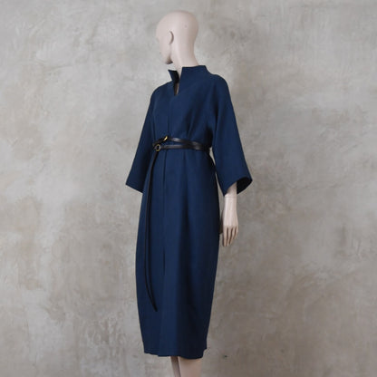 The Long Cocoon Coat in Navy Midweight Linen