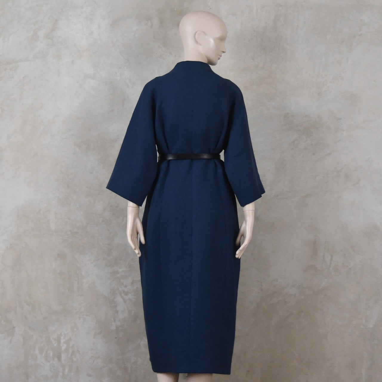 The Long Cocoon Coat in Navy Midweight Linen