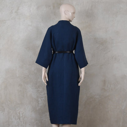 The Long Cocoon Coat in Navy Midweight Linen