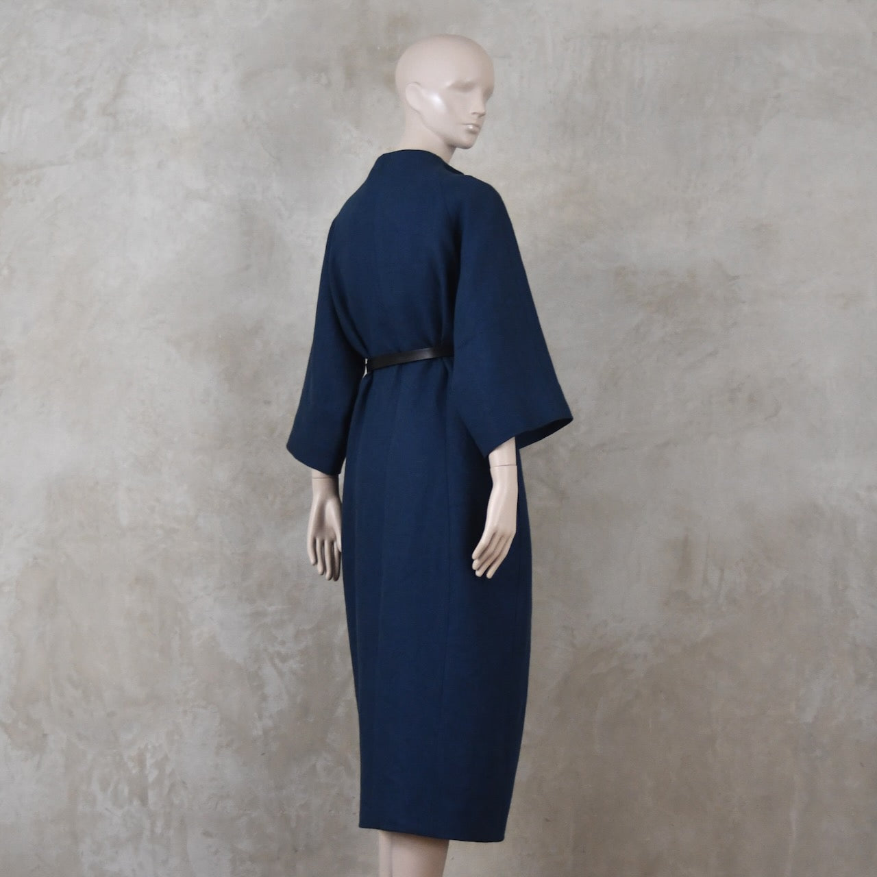 The Long Cocoon Coat in Navy Midweight Linen