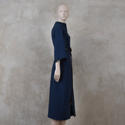 The Long Cocoon Coat in Navy Midweight Linen