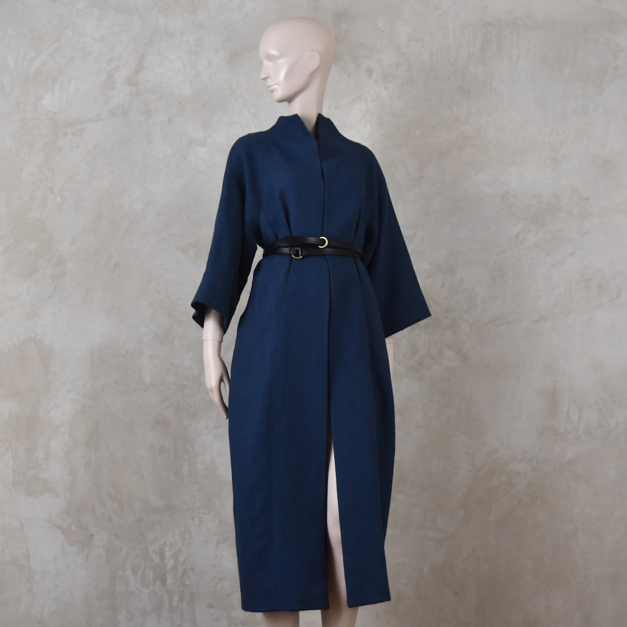 The Long Cocoon Coat in Navy Midweight Linen
