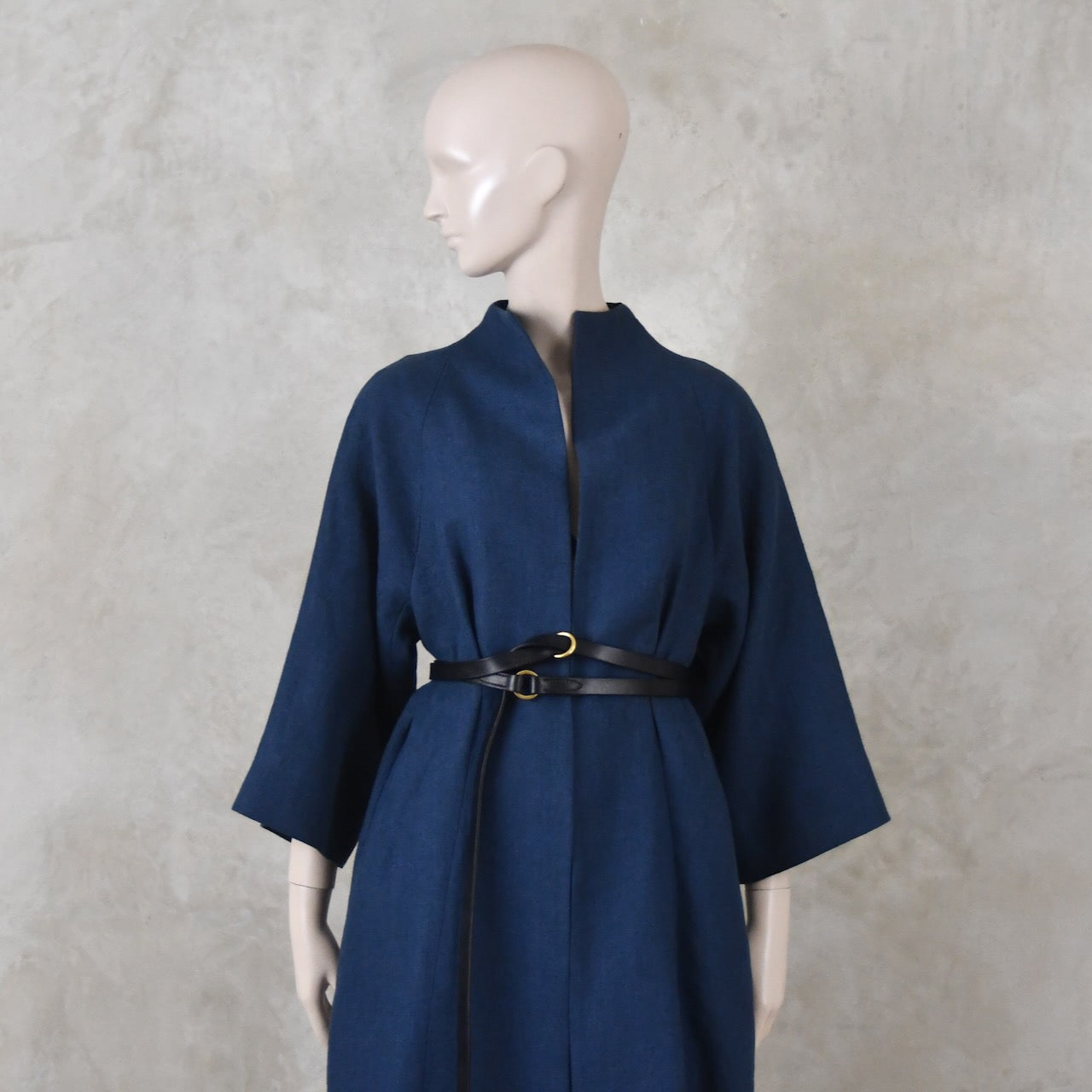 The Long Cocoon Coat in Navy Midweight Linen