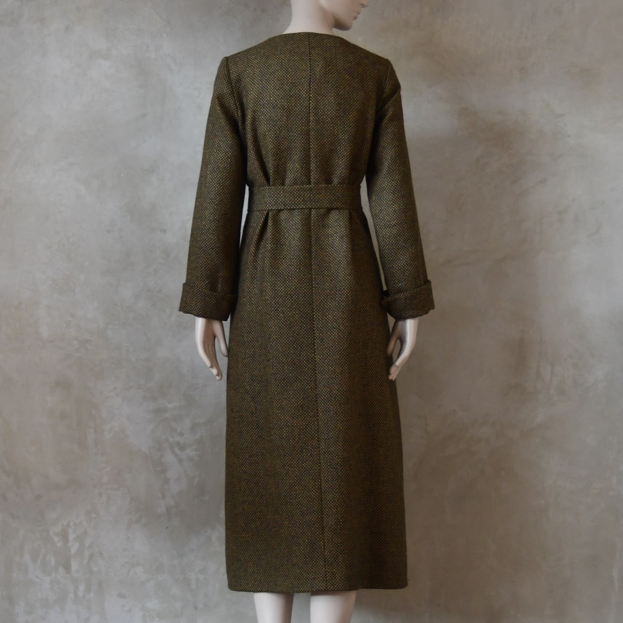 The Skirted Hourglass Coat in Orange-Green Tweed