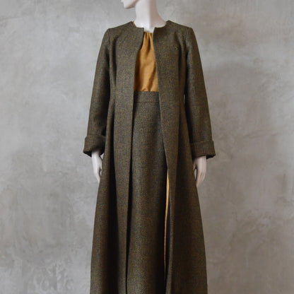 The Skirted Hourglass Coat in Orange-Green Tweed