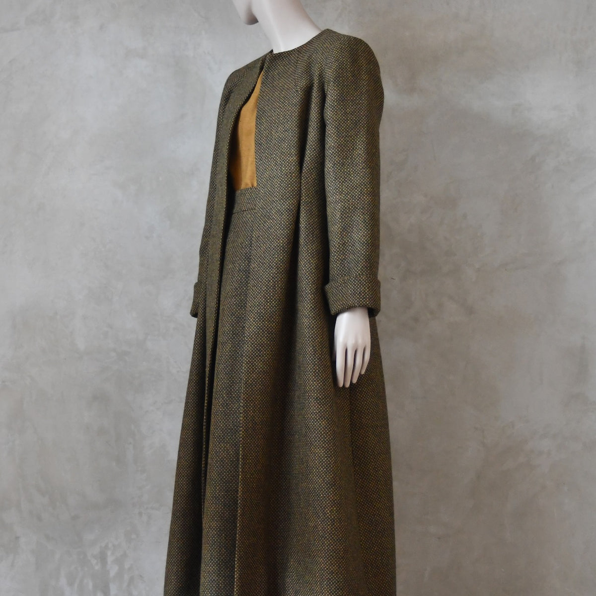 The Skirted Hourglass Coat in Orange-Green Tweed