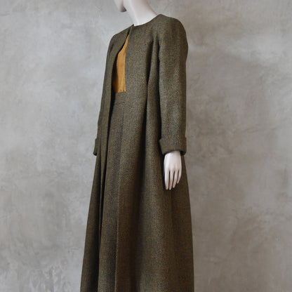 The Skirted Hourglass Coat in Orange-Green Tweed