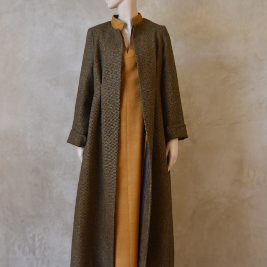 The Skirted Hourglass Coat in Orange-Green Tweed