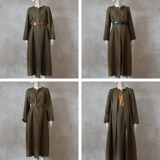 8 – The Skirted Hourglass Coat in Orange-Green Patterned Tweed