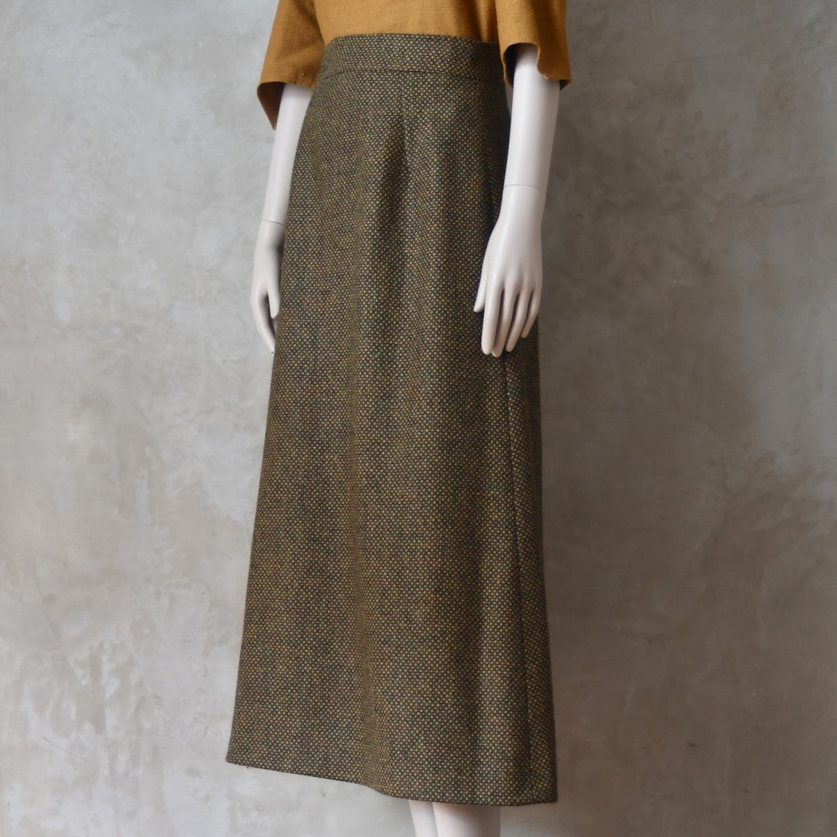 The Waisted A-Line Skirt in Orange GreenTiger Eye Tweed