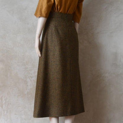 The Waisted A-Line Skirt in Orange GreenTiger Eye Tweed