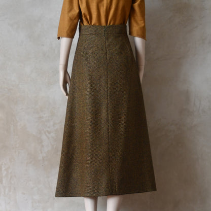 The Waisted A-Line Skirt in Orange GreenTiger Eye Tweed