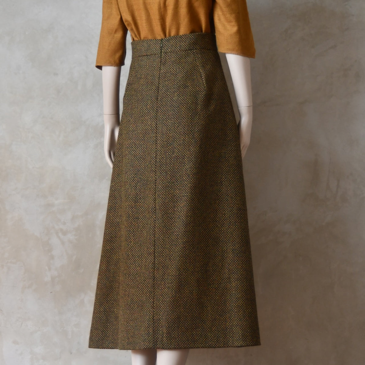 The Waisted A-Line Skirt in Orange GreenTiger Eye Tweed